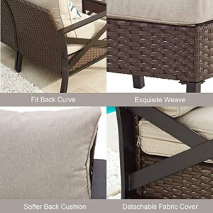 PatioFestival Rattan Armless Chair Wicker Patio Chairs Non-Armrest Sofa with Cushion Outdoor Metal Frame Furniture for Garden Porch Poolside Balcony