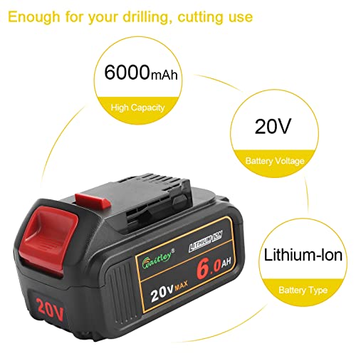 waitley 20V 6.0Ah Lithium Ion Replacement Battery Compatible with Dewalt DCB200 DCB206 DCB203 DCB204 DCD780 DCD785 DCD795 DCF885 DCF895 DCS380 DCS391 Battery Tools
