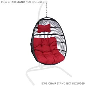 Sunnydaze Julia Hanging Egg Chair with Seat Cushions - Decorative Comfy Bohemian-Style Collapsible Chair - Black Polyethylene Wicker Rattan Frame with Red Polyester Cushions - 44 Inches Tall