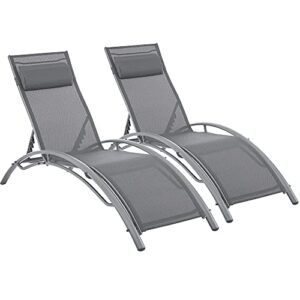 moowind patio chaise lounge set outdoor lounge chair set outside lounger recliner chair tanning chairs for pool sunbathing adjustable beach yard lawn 2 pcs (side table not included)