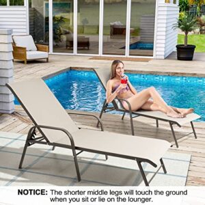 Crestlive Products Aluminum Chaise Lounge Chair, Adjustable Outdoor Recliner with Armrests Outside Sun Tanning Lounger, All Weather for Patio, Poolside, Deck, Backyard, Set of 2 (Champagne)