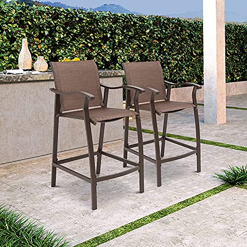 Crestlive Products Outdoor Counter Height Bar Stools Set of 2 Classic Patio Furniture Bar Chairs with Heavy Duty Aluminum Frame in Antique Brown Finish (Brown)