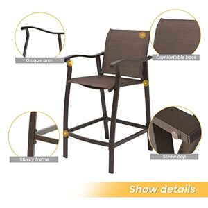 Crestlive Products Outdoor Counter Height Bar Stools Set of 2 Classic Patio Furniture Bar Chairs with Heavy Duty Aluminum Frame in Antique Brown Finish (Brown)