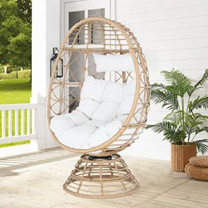 ulax furniture wicker egg chair nest basket indoor/outdoor lounger for patio, backyard, living room, swivel egg chair with cushion