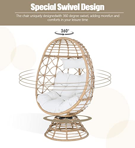 Ulax Furniture Wicker Egg Chair Nest Basket Indoor/Outdoor Lounger for Patio, Backyard, Living Room, Swivel Egg Chair with Cushion