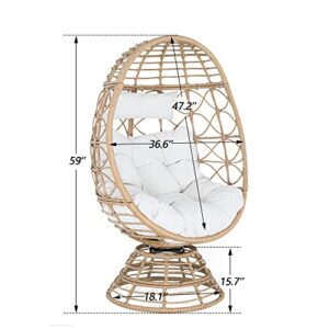 Ulax Furniture Wicker Egg Chair Nest Basket Indoor/Outdoor Lounger for Patio, Backyard, Living Room, Swivel Egg Chair with Cushion