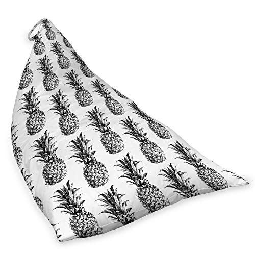 Ambesonne Pineapple Lounger Chair Bag, Hand Drawn Tropical Theme Vintage Style Pineapple Fruit Pattern, High Capacity Storage with Handle Container, Lounger Size, Black Grey White