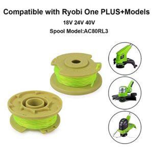 THTEN 11ft 0.080" Replacement Trimmer Spool for Ryobi One Plus AC80RL3 18v 24v and 40v Cordless Trimmers Line Refills Weed Wacker Auto-Feed Twist Single Line Parts