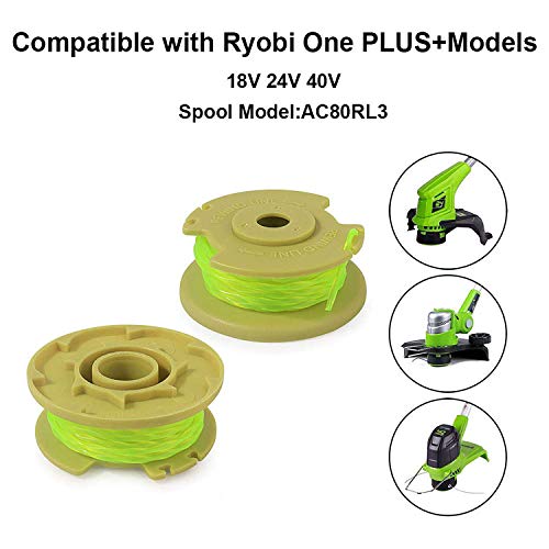 THTEN 11ft 0.080" Replacement Trimmer Spool for Ryobi One Plus AC80RL3 18v 24v and 40v Cordless Trimmers Line Refills Weed Wacker Auto-Feed Twist Single Line Parts