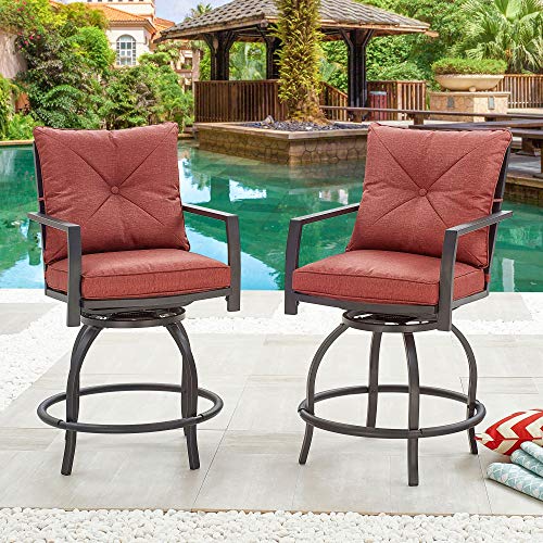 LOKATSE HOME Patio Stools Outdoor Swivel Bar Height Chairs Set of 2, Set, Red