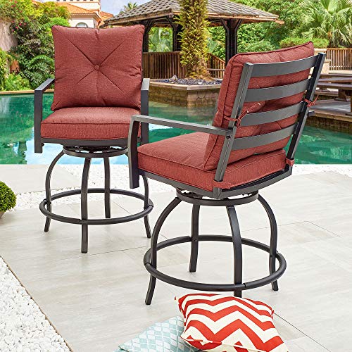 LOKATSE HOME Patio Stools Outdoor Swivel Bar Height Chairs Set of 2, Set, Red