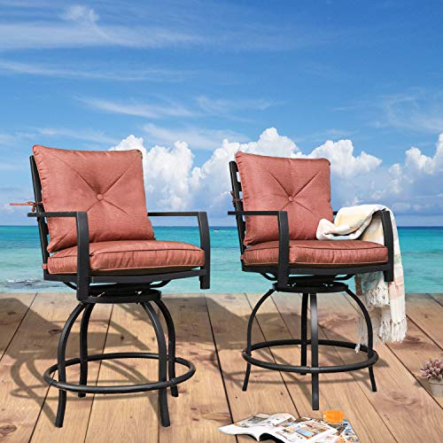 LOKATSE HOME Patio Stools Outdoor Swivel Bar Height Chairs Set of 2, Set, Red