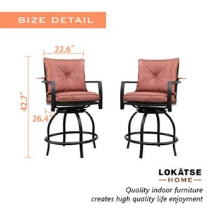 LOKATSE HOME Patio Stools Outdoor Swivel Bar Height Chairs Set of 2, Set, Red