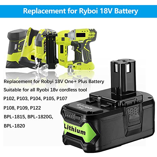 Bonacell 2Pack 6.5Ah Replacement for Ryobi 18V Battery Compatible with Ryobi ONE+ 18 Volt Lithium Battery P108 P102 P103 P104 P105 P107 P109 P190 P122 Cordless Power Tools
