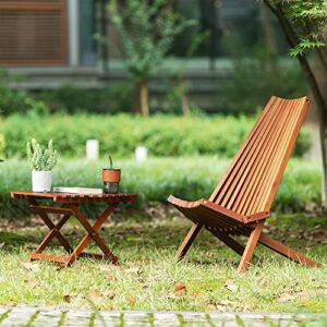 Patio Natural Lounge Chairs Outdoor Folding Wood Chair, Foldable Low Profile Acacia Wood Lounge Chair Perfect for Patio Garden Deck - 21.5 x 30 x 33 Inches