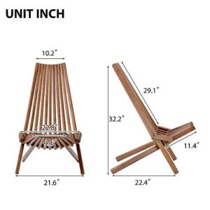 Patio Natural Lounge Chairs Outdoor Folding Wood Chair, Foldable Low Profile Acacia Wood Lounge Chair Perfect for Patio Garden Deck - 21.5 x 30 x 33 Inches