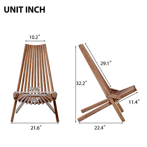 Patio Natural Lounge Chairs Outdoor Folding Wood Chair, Foldable Low Profile Acacia Wood Lounge Chair Perfect for Patio Garden Deck - 21.5 x 30 x 33 Inches