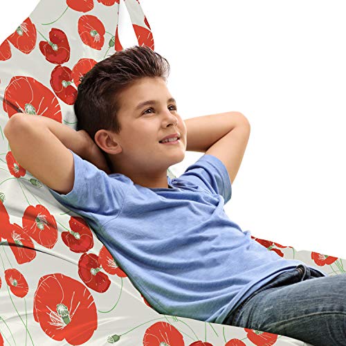 Ambesonne Poppy Flower Lounger Chair Bag, Hand-Drawn Illustration of Poppys Retro Buds Blossoms, High Capacity Storage with Handle Container, Lounger Size, Dark Coral Reseda Green