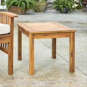 Walker Edison Rendezvous Modern 3 Piece Solid Acacia Wood Slat Back Outdoor Chair and Side Table Set, Set of 3, Brown