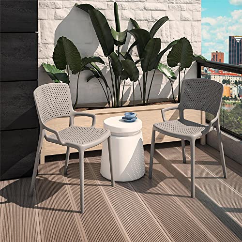 COSCO Outdoor/Indoor Stacking Resin Chair with Square Back and Arms, 2-Pack, Gray