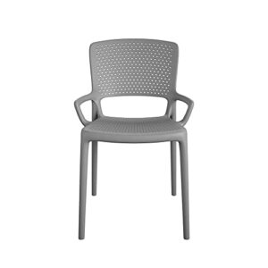 COSCO Outdoor/Indoor Stacking Resin Chair with Square Back and Arms, 2-Pack, Gray