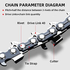 10 Inch Chainsaw Chain S40 3/8" LP Pitch .050" Gauge 40 Drive Links, 10-inch Replacement Chains Compatible with Remington, Greenwork, Sunjoe, Worx, Craftsman Pole Saw-2 Packs