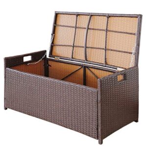 Victoria Young Resin Wicker Deck Box Storage Bench Container with Seat and Cushion Indoor and Outdoor Use, 60 Gallon, Espresso Brown