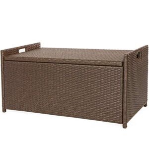Victoria Young Resin Wicker Deck Box Storage Bench Container with Seat and Cushion Indoor and Outdoor Use, 60 Gallon, Espresso Brown