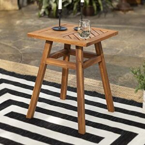 Walker Edison Outdoor Patio Wood Chevron Square End Side Table All Weather Backyard Conversation Garden Poolside Balcony, 18 Inch, Brown