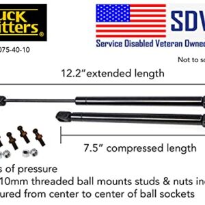 2 Truck Upfitters 12" Gas Props (12.2" ext, 7.5" comp, 40 lbs ea) for are Snugtop Leer Camper Doors & ONLY Aluminum Weatherguard ONLY Toolboxes. Measurement REQ'D! Incl 4 Ball mounts!