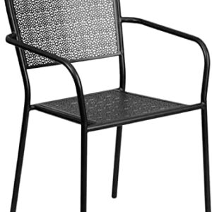 Flash Furniture Commercial Grade Black Indoor-Outdoor Steel Patio Arm Chair with Square Back