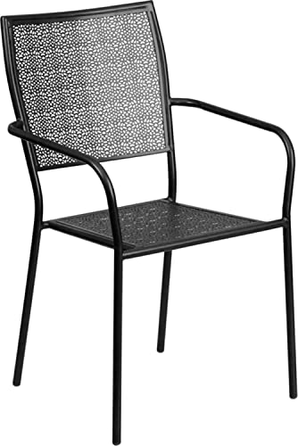 Flash Furniture Commercial Grade Black Indoor-Outdoor Steel Patio Arm Chair with Square Back