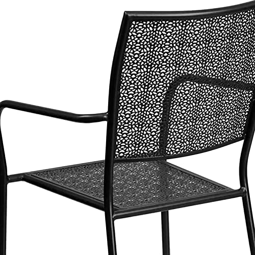 Flash Furniture Commercial Grade Black Indoor-Outdoor Steel Patio Arm Chair with Square Back