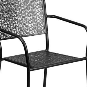 Flash Furniture Commercial Grade Black Indoor-Outdoor Steel Patio Arm Chair with Square Back