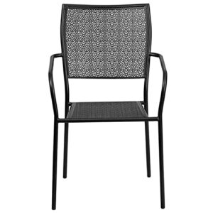 Flash Furniture Commercial Grade Black Indoor-Outdoor Steel Patio Arm Chair with Square Back