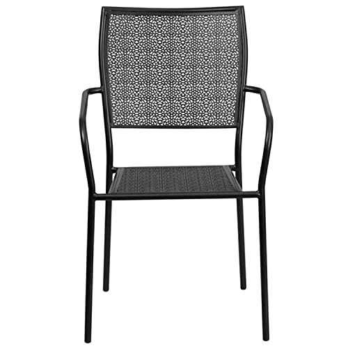 Flash Furniture Commercial Grade Black Indoor-Outdoor Steel Patio Arm Chair with Square Back