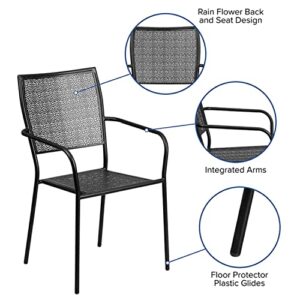 Flash Furniture Commercial Grade Black Indoor-Outdoor Steel Patio Arm Chair with Square Back