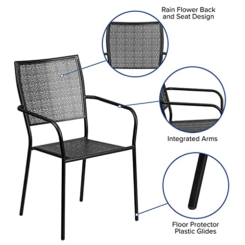 Flash Furniture Commercial Grade Black Indoor-Outdoor Steel Patio Arm Chair with Square Back