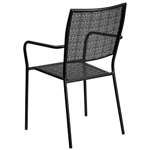 Flash Furniture Commercial Grade Black Indoor-Outdoor Steel Patio Arm Chair with Square Back