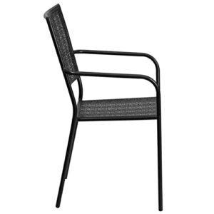 Flash Furniture Commercial Grade Black Indoor-Outdoor Steel Patio Arm Chair with Square Back