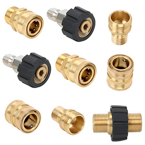 STYDDI Quick Connect Pressure Washer Adapters, Power Washer Hose Brass Quick Release Coupling Fitting, M22-14mm Thread Swivel to 3/8'' Quick Connect, 3/4" GHT Thread to Quick Release