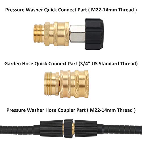 STYDDI Quick Connect Pressure Washer Adapters, Power Washer Hose Brass Quick Release Coupling Fitting, M22-14mm Thread Swivel to 3/8'' Quick Connect, 3/4" GHT Thread to Quick Release