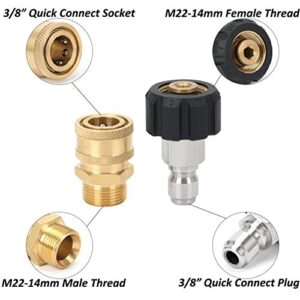 STYDDI Quick Connect Pressure Washer Adapters, Power Washer Hose Brass Quick Release Coupling Fitting, M22-14mm Thread Swivel to 3/8'' Quick Connect, 3/4" GHT Thread to Quick Release