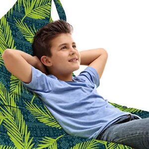 ambesonne leaves lounger chair bag, tribal aztec backdrop with sketched spiky palm tree leaves, high capacity storage with handle container, lounger size, yellow green jade green
