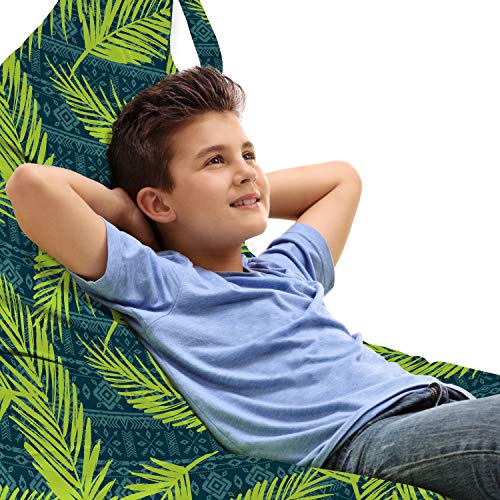 Ambesonne Leaves Lounger Chair Bag, Tribal Aztec Backdrop with Sketched Spiky Palm Tree Leaves, High Capacity Storage with Handle Container, Lounger Size, Yellow Green Jade Green