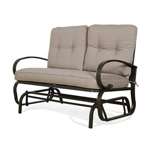 patio tree 2-seat outdoor swing glider bench, rocking patio glider loveseat chair with cushions, beige