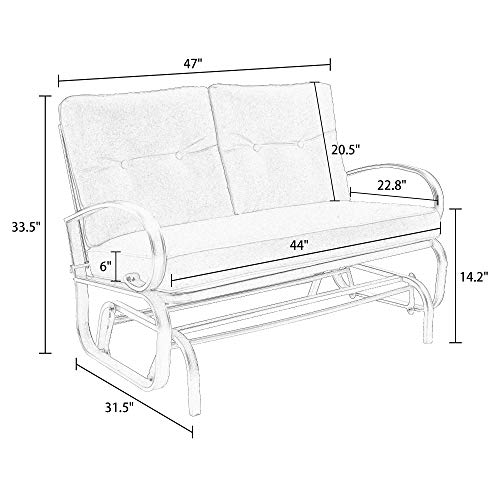 PATIO TREE 2-Seat Outdoor Swing Glider Bench, Rocking Patio Glider Loveseat Chair with Cushions, Beige