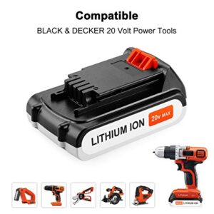 2Pack 3.0Ah LBXR20 Battery for Black and Decker 20V MAX Lithium Battery LBXR20 LBXR20-OPE LB20 LBX20 LBX4020 LB2X4020-OPE + 20V Battery Charger for Black Decker 20V Lithium Battery