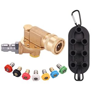 pwaccs pressure washer pivoting coupler kit, 240 degree rotation, pressure washer accessories kit including gutter cleaner attachment and 7 spray nozzle tips with holder, 1/4″ quick connect, 4500 psi