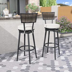 top home space patio swivel bar stools set of 2, outdoor bar height chairs metal all weather garden furniture armless chair with rattan back for deck porch backyard